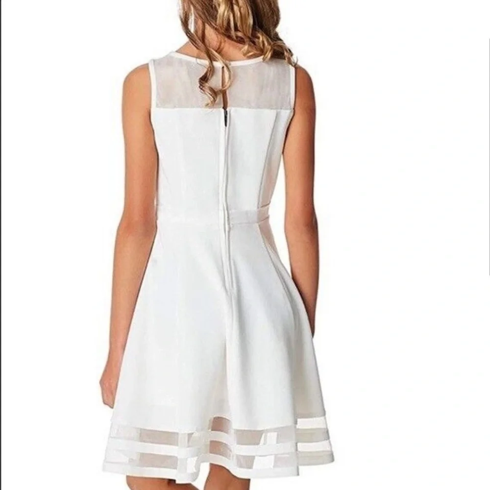 Calvin Klein White Illusion Bow Front Dress lined no tag measured 16 wedding